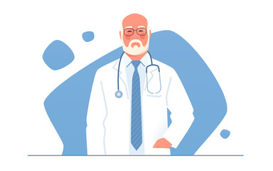 Wall Mural - vector illustration of an older physician, doctor, professor of medicine with stethoscope