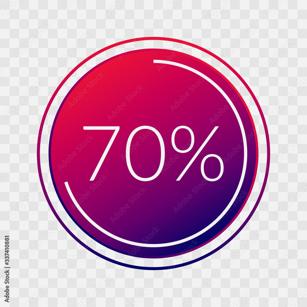 70 percent circle chart, isolated symbol on transparent background ...