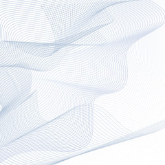 Line art techno background. Abstract vector design. 3D pattern with perspective. Flowing net imitation. Ripple thin curves. Modern sci-tech concept in light blue, gray, white hues. EPS10 illustration
