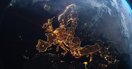 Wall Mural - planet earth from space eu europe countries highlighted, elements of this image courtesy of nasa