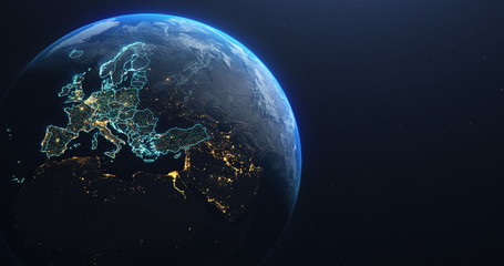 Wall Mural - planet earth from space eu europe countries highlighted, elements of this image courtesy of nasa