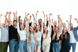 © ASDF - happy group of young people with hands up