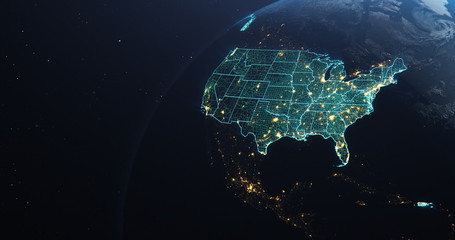 planet earth from space usa, united states highlighted state border and counties animation, elements