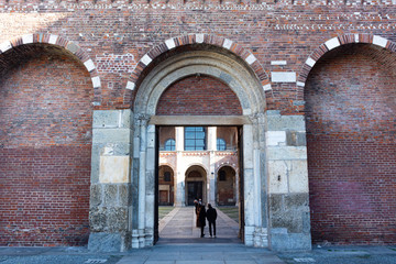 Italy, Milan, February 13, 2020, view and details of the cathedral of Santo Ambrogio, one of the oldest churches in Milan