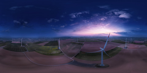 Wall Mural - aerial 360° x 180° vr skypano of a wind energy plant near Wachenheim Germany