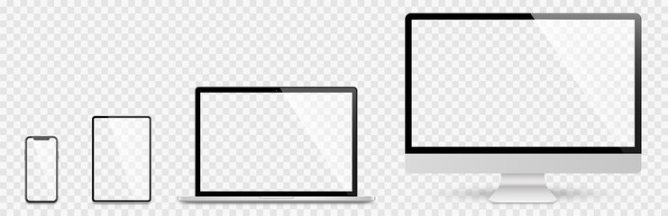Wall Mural - realistic set computer, laptop, tablet and smartphone. device screen mockup collection. realistic mo
