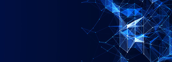 Wall Mural - abstract polygonal space with connecting dots and lines. dark background. connection structure. 3d