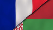The flags of France and Belarus. News, reportage, business background. 3d illustration