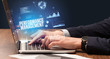 © ra2 studio - Businessman working on laptop with PERFORMANCE MANAGEMENT inscription, new business concept