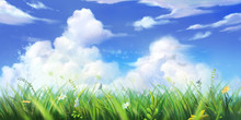 Grass, Sky And Cloud. Wallpaper. Fantasy Backdrop. Concept Art. Realistic Illustration. Video Game Digital CG Artwork Background. Nature Scenery.
