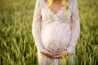 młoda kobieta w ciąży na łące 