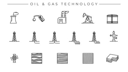 Oil and Gas Technology concept line style vector icons set