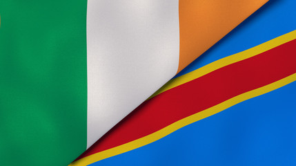 The flags of Ireland and DR Congo. News, reportage, business background. 3d illustration