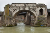 The Pons Aemilius (Ponte Emilio or Ponte Rotto). Oldest Roman stone bridge in Rome, Italy. View from Tiber Island
