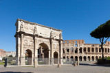 Fototapeta Boho - The Arch of Constantine (Arco di Costantino). .Triumphal arch and Colosseum on background. Rome, Italy