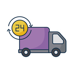 Sticker - cargo transport truck with symbol of service 24 hours on white background