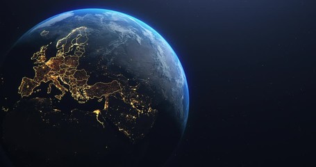 Wall Mural - planet earth from space eu european countries highlighted, state borders and counties animation, cit