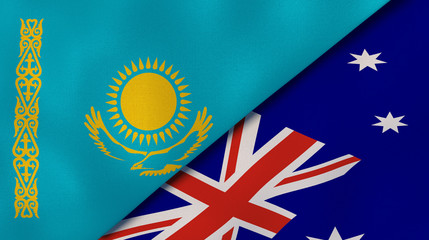 The flags of Kazakhstan and Australia. News, reportage, business background. 3d illustration