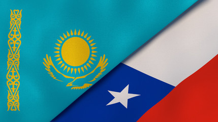 The flags of Kazakhstan and Chile. News, reportage, business background. 3d illustration
