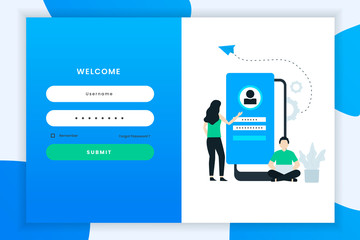 Wall Mural - Flat design login illustration. This design can be used for websites, landing pages, UI, mobile applications, posters, banners