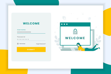 Wall Mural - login illustration with woman lying playing laptop. This design can be used for websites, landing pages, UI, mobile applications, posters, banners
