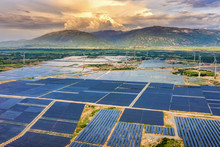 Aerial View Of Solar Panel, Photovoltaic, Alternative Electricity Source - Concept Of Sustainable Resources On A Sunny Day, Phuoc Dinh, Ninh Phuoc, Ninh Thuan, Vietnam