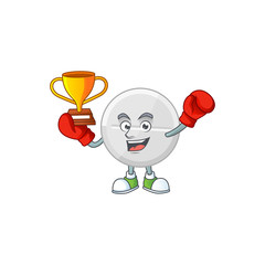 Sticker - Proudly face of boxing winner white pills presented in cartoon character design