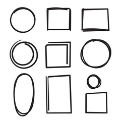 Wall Mural - hand drawn circle and square frame collection illustration with doodle style vector isolated