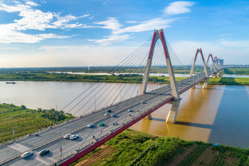 Wall Mural - Aerial view of Nhat Tan bridge in Ha Noi, Vietnam. Nhat Tan Bridge is a bridge crossing the Red River. Panorama