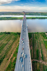 Wall Mural - Aerial view of Nhat Tan bridge in Ha Noi, Vietnam. Nhat Tan Bridge is a bridge crossing the Red River. Panorama