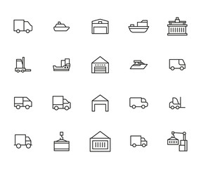 Wall Mural - Vector line icons collection of shipping.