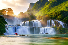 Royalty High Quality Free Stock Image Aerial View Of “ Ban Gioc “ Waterfall, Cao Bang, Vietnam. “ Ban Gioc “ Waterfall Is One Of The Top 10 Waterfalls In The World. Aerial View.