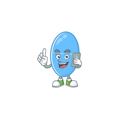 Wall Mural - Cartoon design concept of blue capsule talking on phone