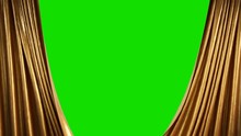 Golden Theater Curtains In Motion. Opening Curtains With Green Chroma Key. Luma Matte Included.