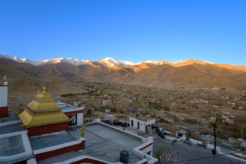 leh city from shanti stupa in the northern india.