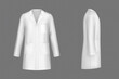 © klyaksun - White doctor coat, medical uniform isolated on transparent background. Vector realistic mock up of lab costume front and side view. Clothes for medicine profession, nurse suit, physician robe