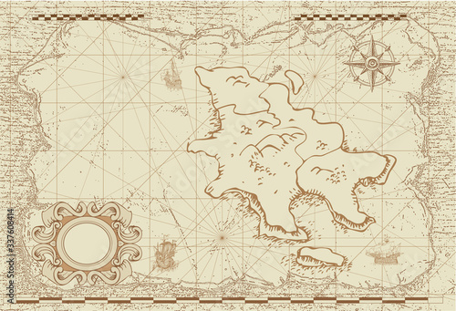 Cuadros en Lienzo vector image of an old sea map in the style of medieval engravings