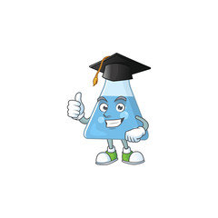 Wall Mural - Mascot design concept of blue chemical bottle proudly wearing a black Graduation hat