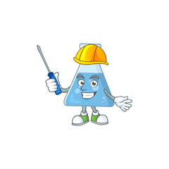 Sticker - Smart automotive blue chemical bottle presented in mascot design style