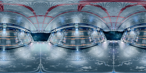 Wall Mural - high resolution hdri panoramic view of a spaceship interior. 360 panorama reflection mapping of a fu