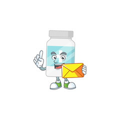 Sticker - Cute face supplement bottle mascot design bring brown envelope