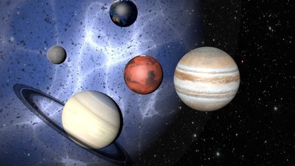 Wall Mural - parade of planets and a mysterious nebula. 3d rendering