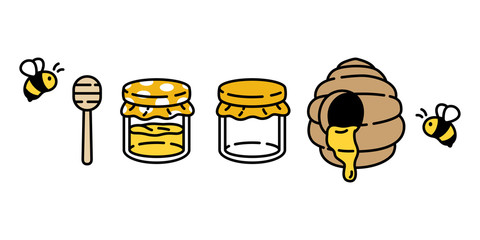 honey bee vector jam bottle icon honeycomb bear polar doodle cartoon character illustration design