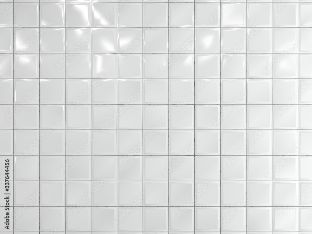 White squares ceramic tile on the wall. 3d render. - obrazy, fototapety, plakaty 