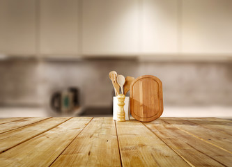 Wall Mural - desk of free space and kitchen interior