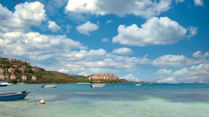 Canvas Print - Calm Blue Water with Resorts in Distance