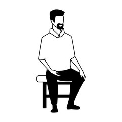 Wall Mural - silhouette of young man sitting in chair on white background