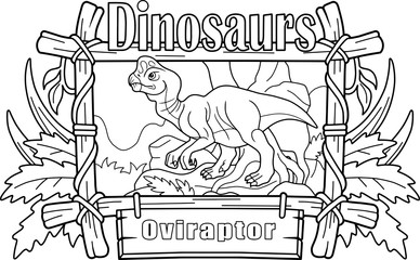 Sticker - cartoon prehistoric dinosaur oviraptor, coloring book, funny illustration