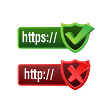 Http And Https Protocols On Shield, On White Background. Vector Stock Illustration.
