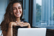 Self-quarantine, Personal Growth And Development Concept. Smiling Woman Working With Computer Remote Home, Employee Get Ready For Online Video-call Interview, Learning New Skills While On Lockdown